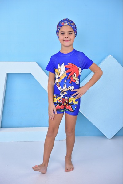 RONYPONY Erkek Çocuk Tam Vücut Sırt Fermuarlı Mayo Dijital Baskılı Boneli