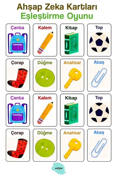 kutuTR Notpa 16 Pieces Items Intelligence Cards Matching Game Memory Card Wooden Educational Puzzle Toy