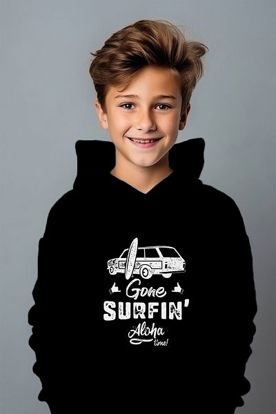 ADABEBEK Суитшърт с щампа Gone Surfin Alaha Time, свободна кройка и голям размер