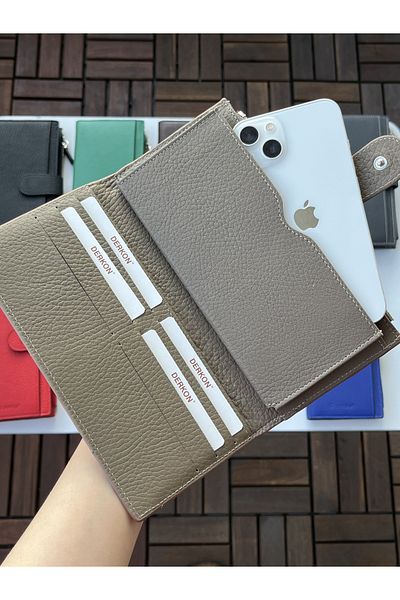 DERKON Noby Model Genuine Leather Mink Wallet with Phone Compartment