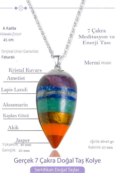 Tesbih Atölyesi Certified Bullet Model Amethyst Tiger Eye Lapis Aquamarine Jasper Agate Aventurine 7 Chakra Necklace