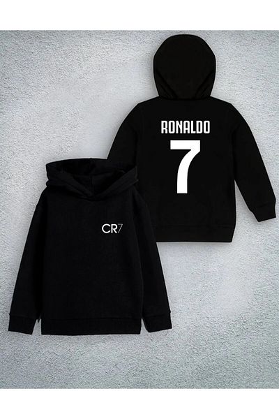 Rarus Детски суитшърт с качулка с принт на Cristiano Ronaldo Cr7, 2 нишки от дебела материя, унисекс