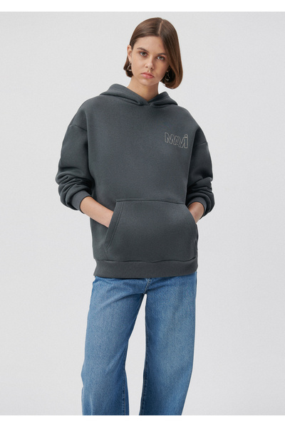 Mavi Logo Printed Hooded Gray Sweatshirt 1611604-70088