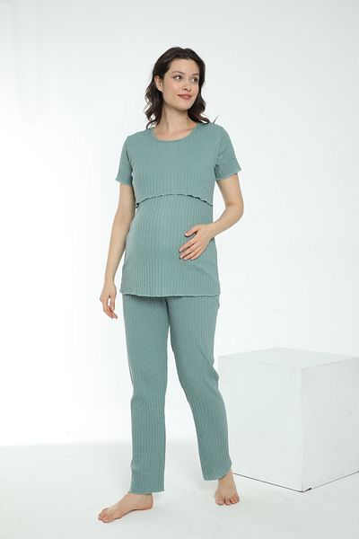Miss Dünya Lissa Women's Short Sleeve Suitable for Breastfeeding Maternity Pajamas Set