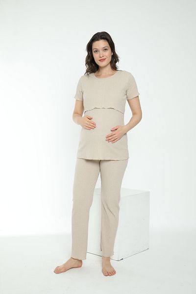 Miss Dünya Lissa Women's Short Sleeve Suitable for Breastfeeding Maternity Pajamas Set