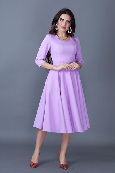 NO48 Lilac Three-Quarter Sleeve V-Neck Pocket Woven Draped Fabric Flared Midi Dress