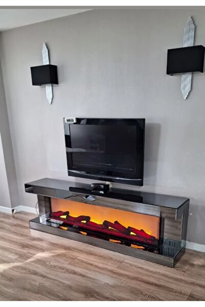 LUXURY VİLLA Füme Aynalı Tv Sehpası 170x30 Yük 55cm Asla Isı Vermez