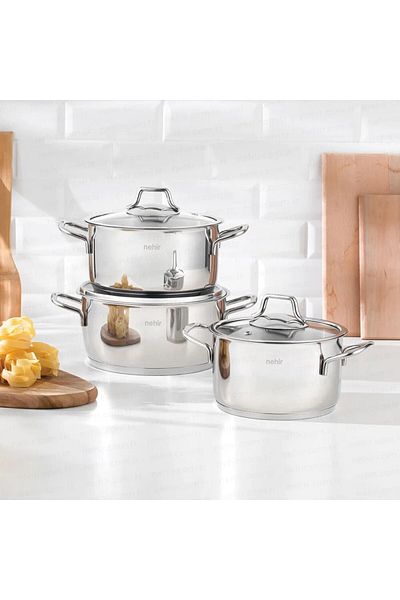 Nehir Silver Classic 6-Piece Deep Steel Pot Set