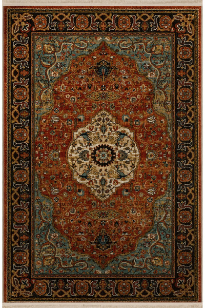 Rugs Modern Halı Turuncu Mavi Temalı Geleneksel Motif Etnik Desenli Kreatif V...