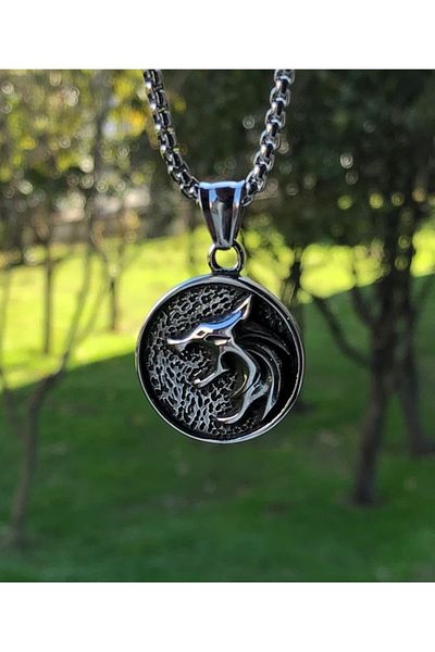 Viking Small Size Nordic Figures & Dragon Design Stainless & Tarnish 316L Steel Necklace - Small Size
