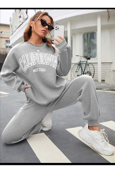 Pisa Art Unisex California Printed Crew Neck Oversize Tracksuit Set
