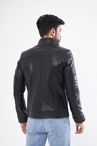 DERİNSS Derins Der134 Genuine Leather Men's Black Coat