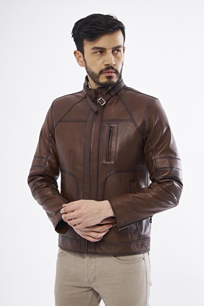 DERİNSS Derinss Der185 Hakiki Deri Erkek Taba Mont