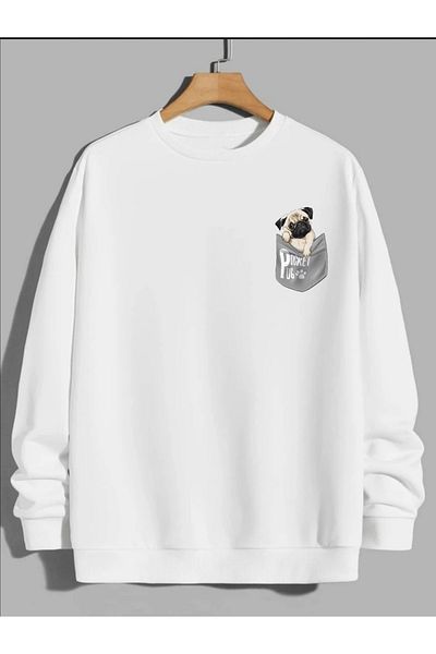 Pisa Art Hanorac oversize unisex cu imprimeu alb cu decolteu rotund PİSA ART98