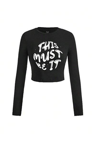 Bengi Clothing Γυναικεία μαύρη μπλούζα με μακρυμάνικη λαιμόκοψη Y2K με ραβδώσεις