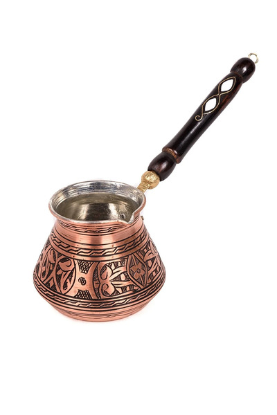 Yıldız çelik bakır el işlemeli kalın 2 kişilik tombik cezve