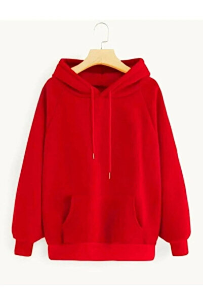 MODARAMA SWEAT ROSU SOLID CU GLUGA