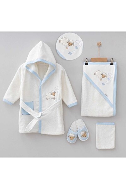 Zıpır Baby Girl and Boy Pink and Blue Lamb Bathrobe Set of 5 Towels