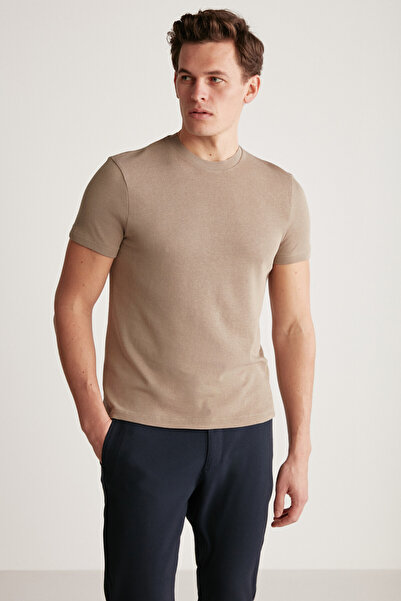 GRIMELANGE Μπλουζάκι με υφασμάτινο πλεκτό γιακά με χοντρή υφή, ανδρικό πλεκτό μπλουζάκι Jeremy με λεπτή εφαρμογή