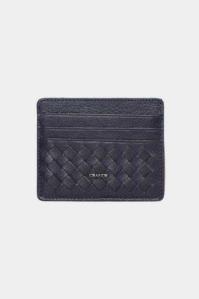 Grande 845 Genuine Leather Braided Card Holder Navy Blue