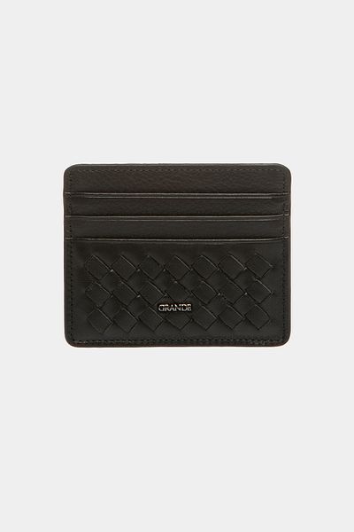 Grande 845 Genuine Leather Braided Card Holder Black