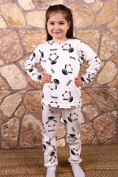 Beniizle Set de pijamale pentru fete din bumbac 100% cu model pinguin