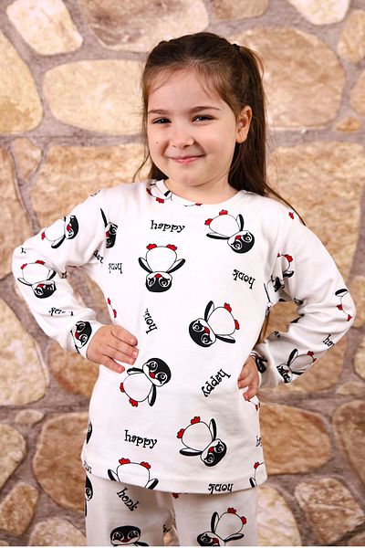Beniizle Set de pijamale pentru fete din bumbac 100% cu model pinguin