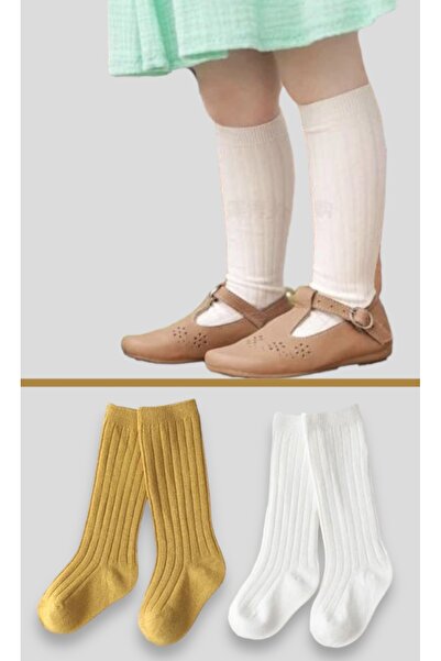 footmania Комплект детски чорапи с двоен чорап до коляното, оребрени, цветни, 10 см (изключително меки)