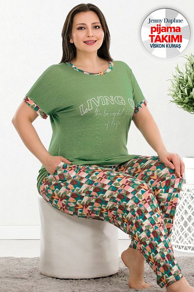 Jenny Daphne Plus Size Viscose Fabric Short Sleeve Pajamas Set Lady-10935