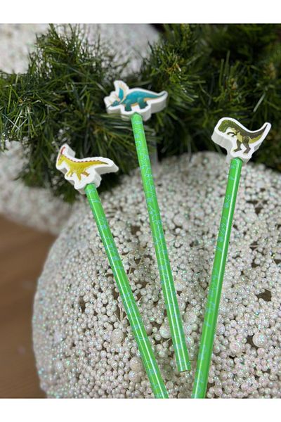 QUEEN AKSESUAR Imported 3-Piece Dinosaur Dinosaur Pattern Pencil Eraser Stationery Set Boy