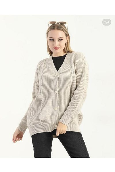 İBABUTİK Cream thick knitwear cardigan