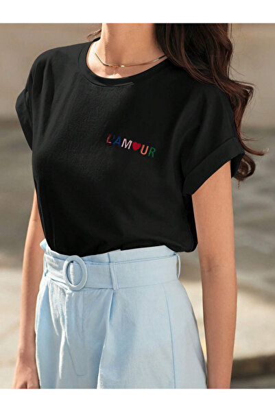 trendgar Μαύρο μπλουζάκι με στάμπα LAMOUR