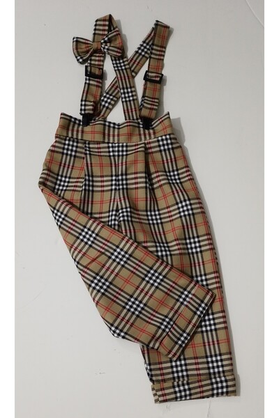 moms and babies Erkek Çocuk Bebek Pantolon Salopet Borbory Ekose Desenli 0 - 5 Yaş