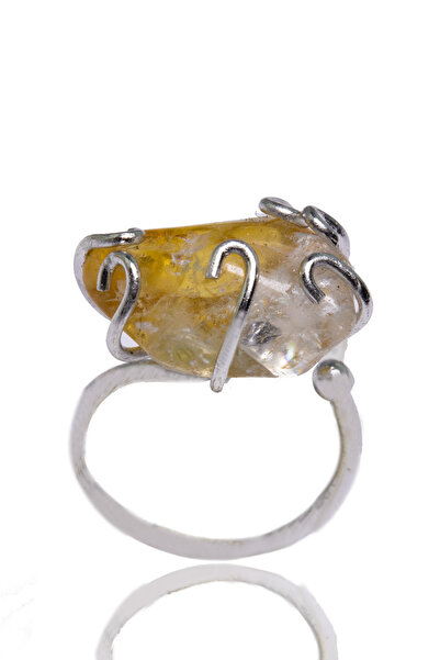 Tesbih Atölyesi Sertifikalı Rokoko Model Sitrin Taşı Yüzük - Ayarlamalı