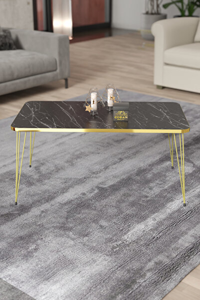 Cosargroup Orta Sehpa Dikdörtgen Gold Kenar Tel Ayak Deloratif Orta Sehpa