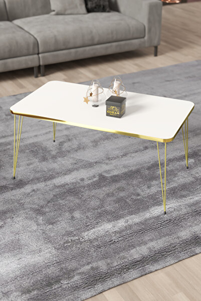 Cosargroup Orta Sehpa Dikdörtgen Gold Kenar Tel Ayak Deloratif Orta Sehpa