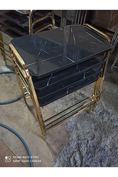 GÜVENÇ 4'lü Zigon Sehpa Tepsi Zigon Model Sarı Nikelaj Kaplama Metal Ayaklı S...