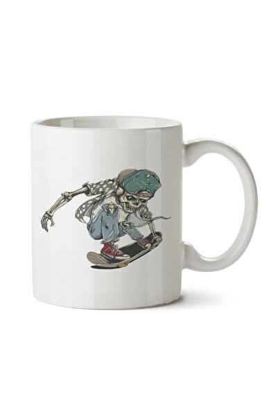 ART HEDİYE Skulls Skateboard Two Sided Printed Mug Cup