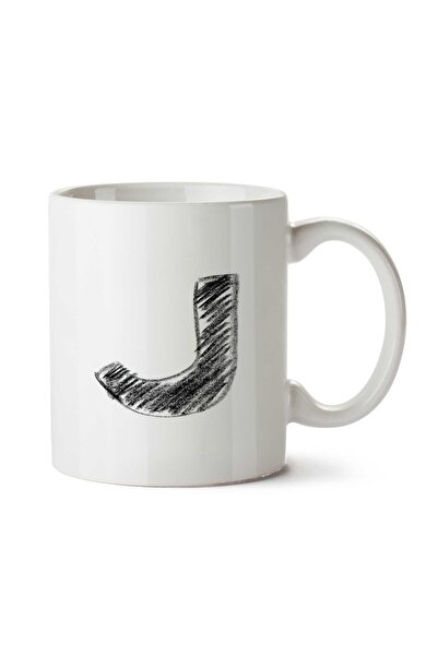 ART HEDİYE كوب مطبوع عليه حرف J باللون الفحمي على الجانبين