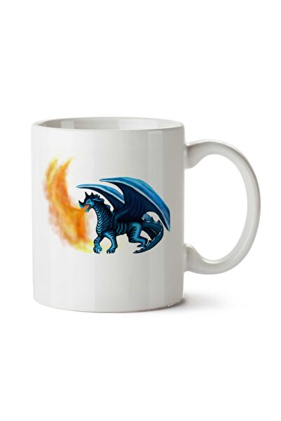 ART HEDİYE Dragão em tons de azul cuspindo fogo Two Side Printed Mug Cup