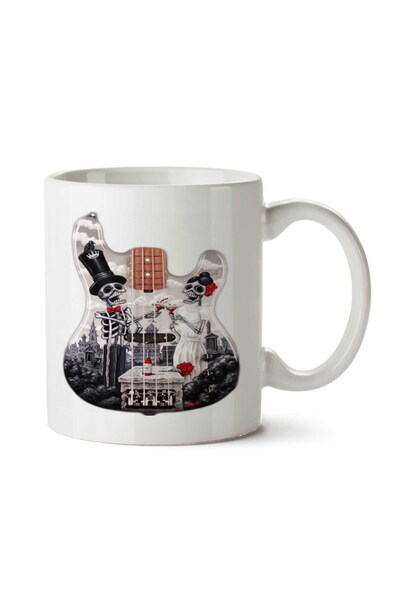 ART HEDİYE جمجمة الجمجمة موسيقى الجيتار كوب مطبوع على الوجهين