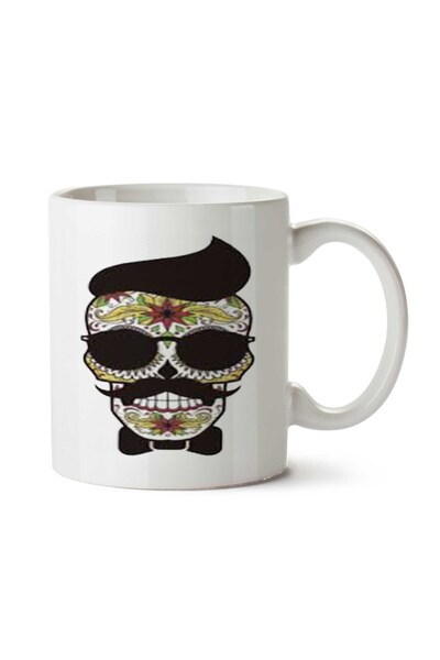 ART HEDİYE كوب على شكل جمجمة جمجمة وشعر شارب مطبوع على الجانبين