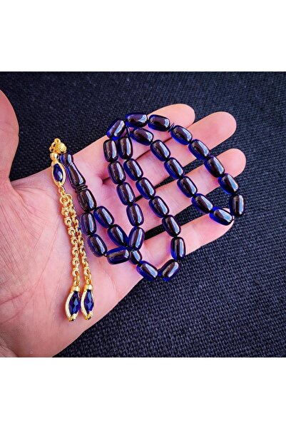 Vip Kehribar Kişiye Özel 9x12 mm Lacivert Ateşi Kehribar Tesbih | Taraftar Te...
