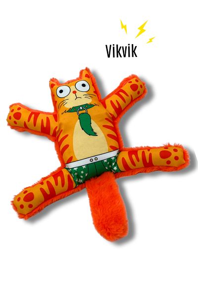 Havhav Mihav Dog Toy with Sound Orange Color Cat Shaped Dog Teething Toy