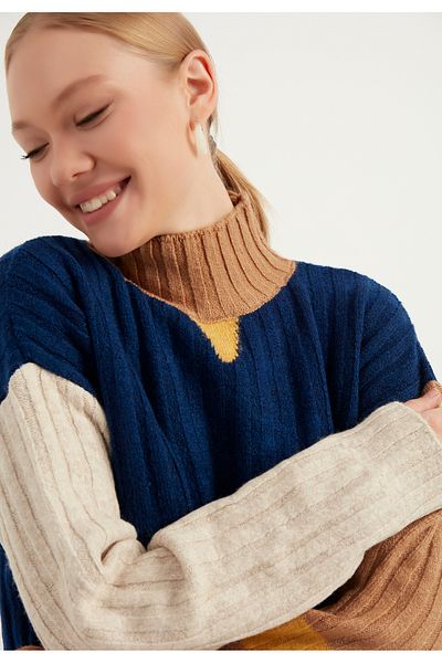 AJOUR TRİKO Pulover oversize multicolor cu gât