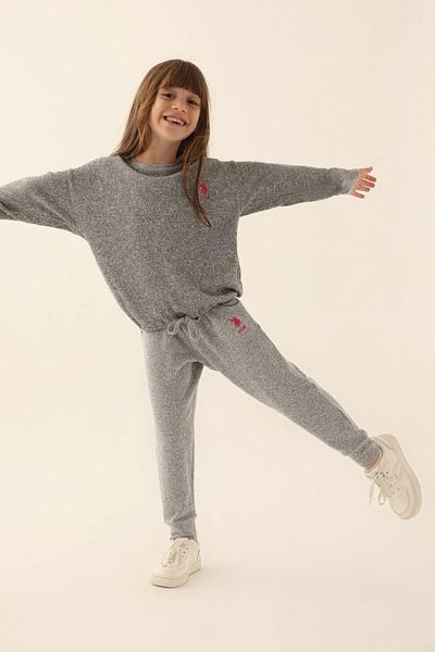 U.S. Polo Assn. GIRL'S SOFT TEXTURED LONG SLEEVE THERMAL PAJAMAS SET 1638