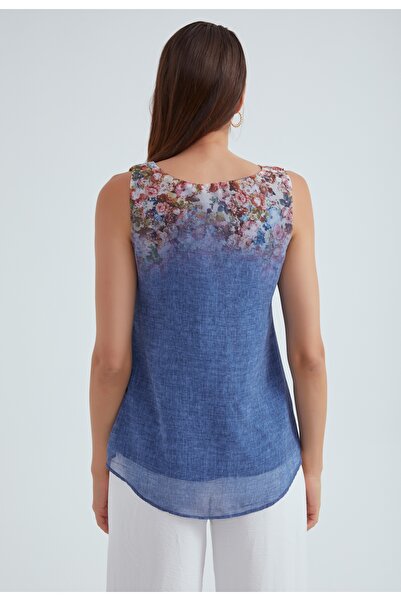 Sateen Bisiklet Yaka Empirme Bluz - Lacivert