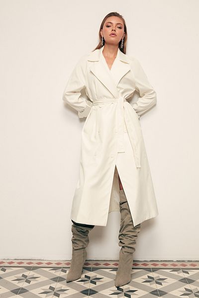 Sateen Μακρύ Ζώνη Trench - ECRU