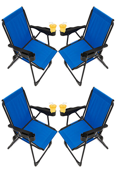 moniev Silva 4 Adet Kamp Sandalyesi Bardaklıklı Lüks Piknik Sandalye Mavi