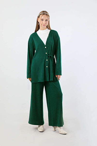 ZÜLAYS Bağlamalı Örme Hırka Takım Yeşil